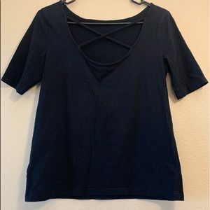 Chaps: Black Cropped Sleeve Top